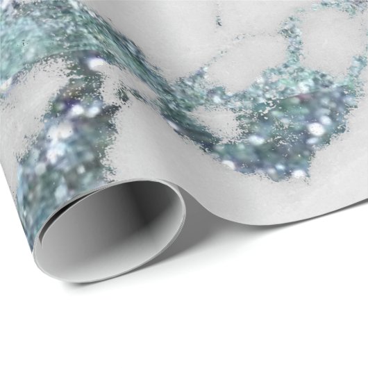 Aquatic Gray Glitzer Blue Marble Shiny Glam Geschenkpapier (Rolleneckpunkt)