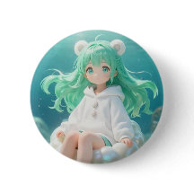 Aquatic Mint: Kawaii-Mädchen in weißem Hoodie auf