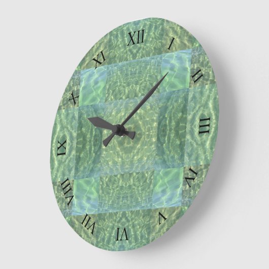 Aquatic Ocean Green and Seafoam Patchwork Wall Große Wanduhr (Winkel)