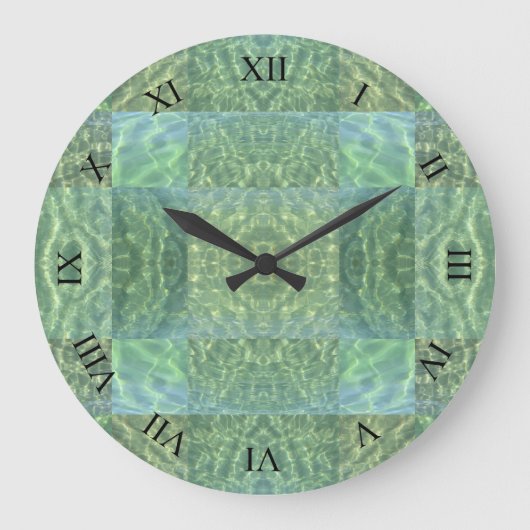 Aquatic Ocean Green and Seafoam Patchwork Wall Große Wanduhr (Vorderseite)