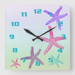 Aquatic Starfish in Pastellfarben Quadratische Wanduhr