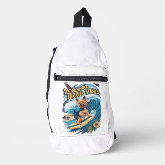 Aquatic Yorkshire Terrier Surfen in der Welle Crossbody Bag (Vorderseite)