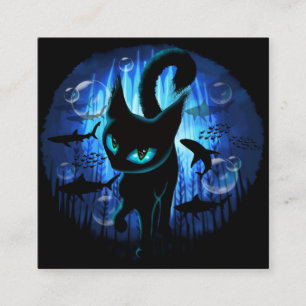 Aquaticat - Surreal Cat in Deep Ocean Fantasy Quadratische Visitenkarte