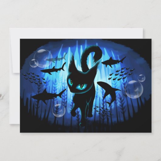 Aquaticat - surreale Katze im Tiefsee Einladung (Vorderseite)