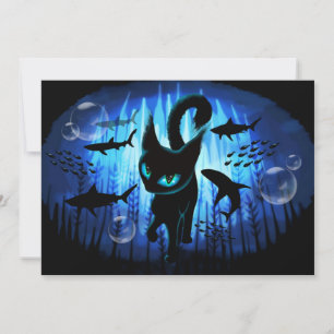 Aquaticat - surreale Katze im Tiefsee Einladung