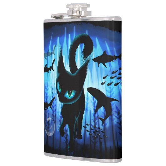 Aquaticat - surreale Katze im Tiefsee Flachmann (Links)