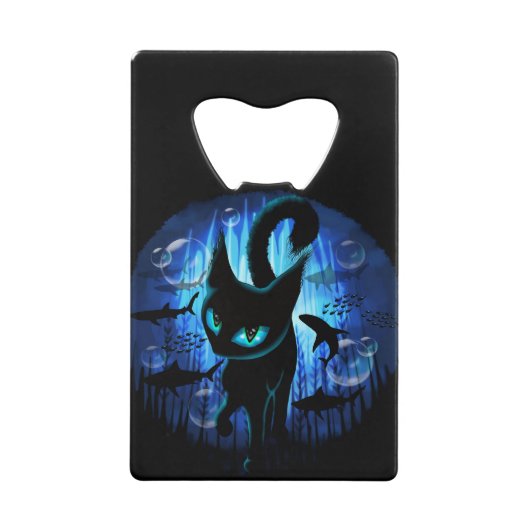 Aquaticat - surreale Katze im Tiefsee Geldbeutel Flaschenöffner (Vorderseite)