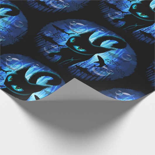Aquaticat - surreale Katze im Tiefsee Geschenkpapier (Ecke)