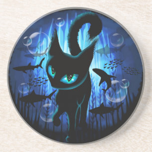 Aquaticat - surreale Katze im Tiefsee Getränkeuntersetzer