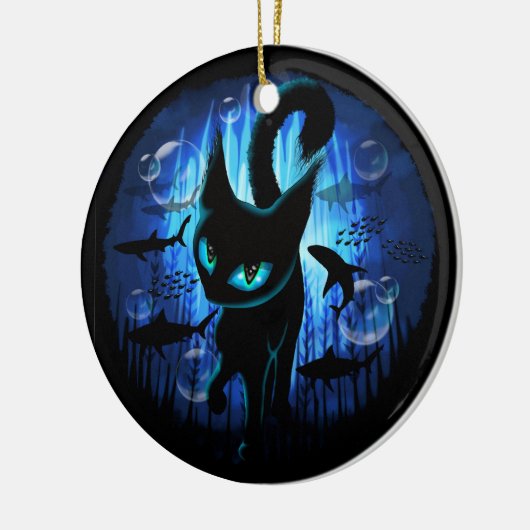 Aquaticat - surreale Katze im Tiefsee Keramik Ornament (Links)