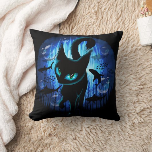 Aquaticat - surreale Katze im Tiefsee Kissen (Decke)