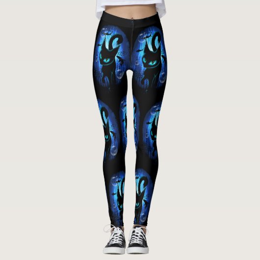 Aquaticat - surreale Katze im Tiefsee Leggings (Vorderseite)