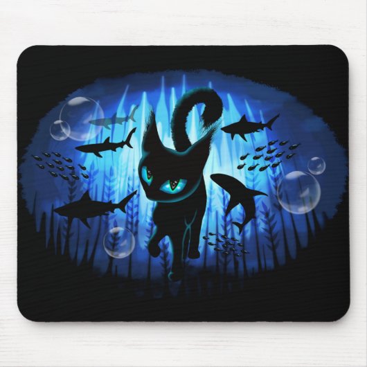 Aquaticat - surreale Katze im Tiefsee Mousepad (Vorne)