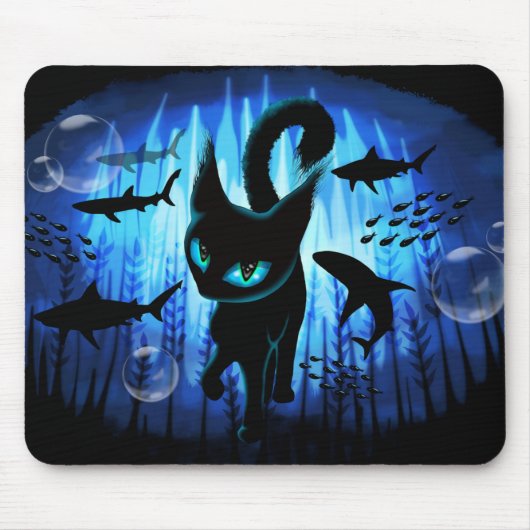 Aquaticat - surreale Katze im Tiefsee Mousepad (Vorne)
