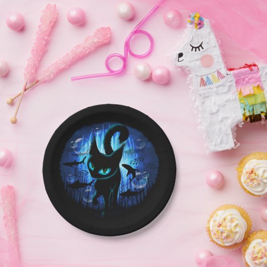 Aquaticat - surreale Katze im Tiefsee Pappteller (Party)