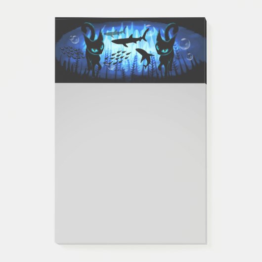 Aquaticat - surreale Katze im Tiefsee Post-it Klebezettel (Vorderseite)
