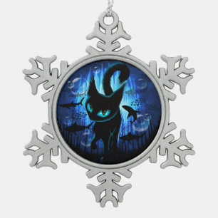Aquaticat - surreale Katze im Tiefsee Schneeflocken Zinn-Ornament