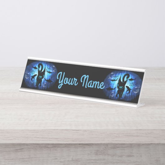 Aquaticat - surreale Katze im Tiefsee Schreibtischnamensplakette (Vorderseite )