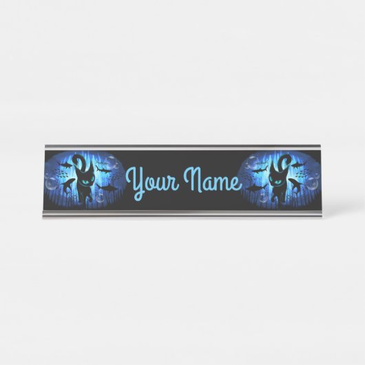 Aquaticat - surreale Katze im Tiefsee Schreibtischnamensplakette (Vorderseite )