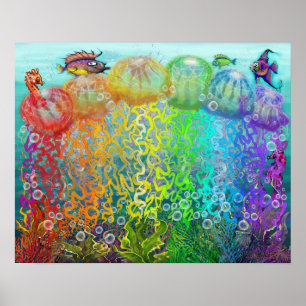 Aquatische Fantasiewelt mit Quallen Poster