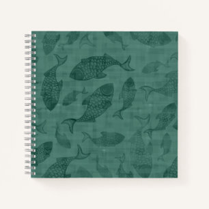 Aquatische Fisch-Schablonen-Kunst Teal Bokeh-Muste Notizblock