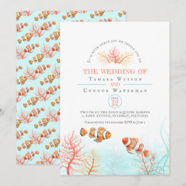 Aquatische Hochzeitskoralle und Clownfischfarbe Einladung