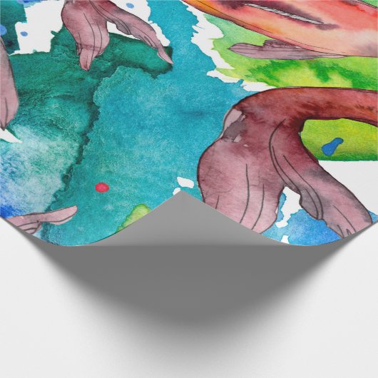 Aquatisches Set. Rotes Meer und exotische Fische i Geschenkpapier (Ecke)