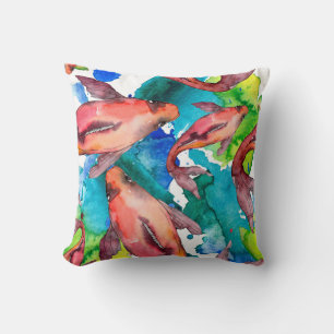 Aquatisches Set. Rotes Meer und exotische Fische i Kissen