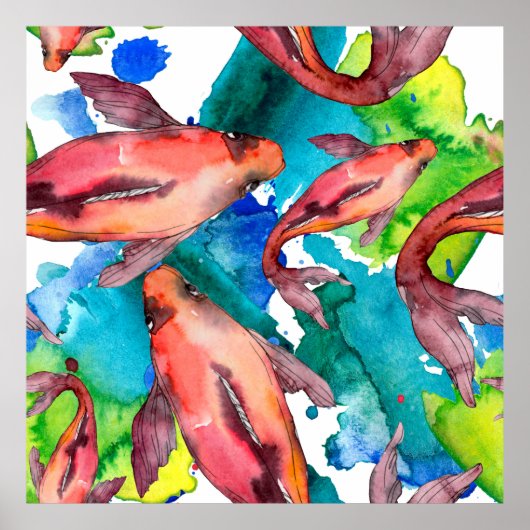 Aquatisches Set. Rotes Meer und exotische Fische i Poster (Vorne)