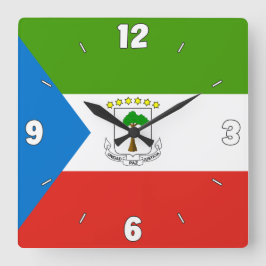 Äquatoriale Guinea Flag Green Blue Red Numbers Quadratische Wanduhr