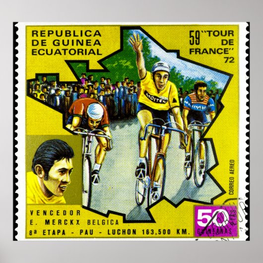 Äquatoriale Guinea Radfahrer Historische Briefmark Poster (Vorne)