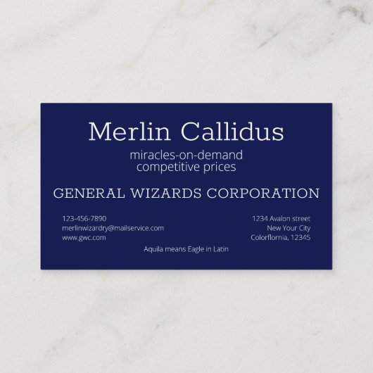 Aquila Visitenkarte (Rückseite)