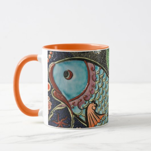 Aqwa Mosaik aquamarine Fischkunst Tasse (Links)