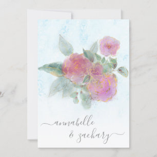 *~* AR12 QR Damask RSVP Rosenstrauß Hochzeits Einl Einladung