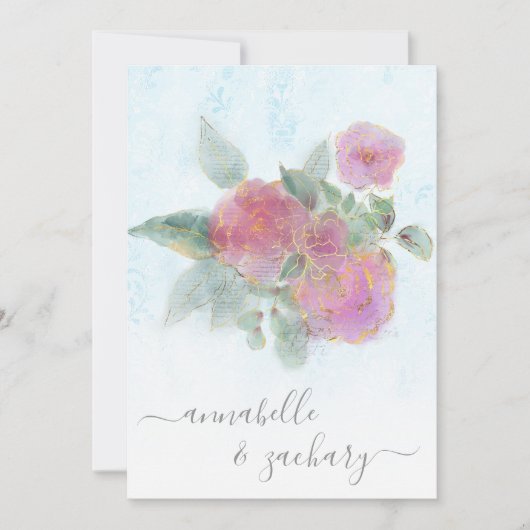 *~* AR12 QR Damask UAWG Rose Bouquet Wedding Invi Einladung (Vorderseite)