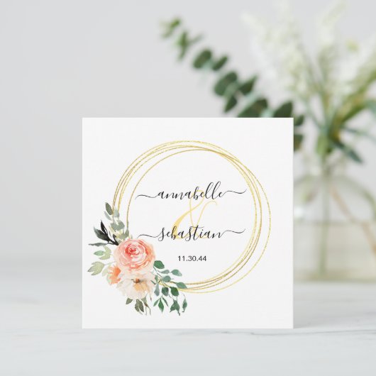 *~* AR21 QR UAWG Gold Cicles Blume WEDDING I Inv. Einladung (Stehend Vorderseite)