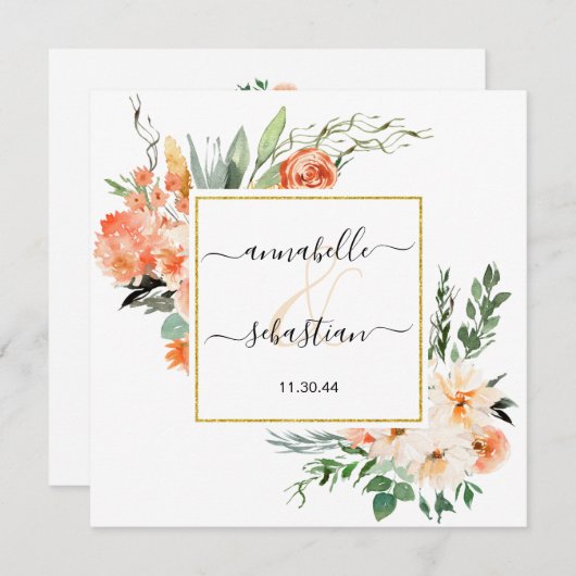 *~* AR21 QR UAWG Gold Glitzer Blume WEDDING Einladung (Vorne/Hinten)