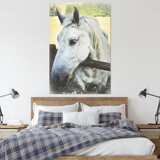 *~* AR22 Weißes Pferd über Fence Equine Leinwanddruck (Insitu (Schlafzimmer))