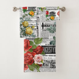 * AR23 Floral Blume Vintag Zeitung Badhandtuch Set