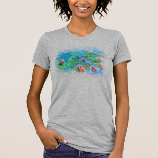 ** AR23 Monet Lily Pads Pond Angel Cherub Gray T-Shirt (Vorderseite)