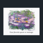 ** AR23 Monet Lily Pads Pond Frische Pasta machen Postkarte<br><div class="desc">POSTCARD POST CARD ) Klassisches Monet mit abstraktem, weißem Rahmen. Text nach Wunsch personalisieren und anpassen. Energetisch Enhanced Elegant Feminine Romantic Floral Malerei Künstlerische Einzigartige Kreative Moderne und Romantische Vintag. Digital manipuliertes Fine Art Design. (SEARCH AR23 für ähnliche Designs) Das ist ein Shabby Chic , Feminine Girly Design. Dieses Design...</div>