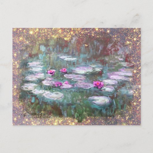 ** AR23 Monet Lily Pads Pond Glitzer Postkarte (Vorderseite)