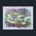 ** AR23 Monet Lily Pads Pond Old Gold Handwriting Postkarte<br><div class="desc">POSTCARD POST CARD ) Klassischer Monet mit alten Imitaten Gold Handschrift und einem subtilen Rainbow Pastel Hintergrund. Der Hintergrund ist weich Pastel und Regenbogen in Farbe. Die Monet Lilies / Lotus sind türkisblau. Energetisch Enhanced Eleganine Feminine Romantic Ephemera Bloral Malerei Künstlerische Einzigartige Kreative Moderne und Romantische Vintag Alt (SEARCH AR23...</div>