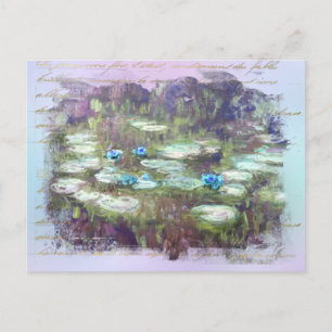 ** AR23 Monet Lily Pads Pond Old Gold Handwriting Postkarte