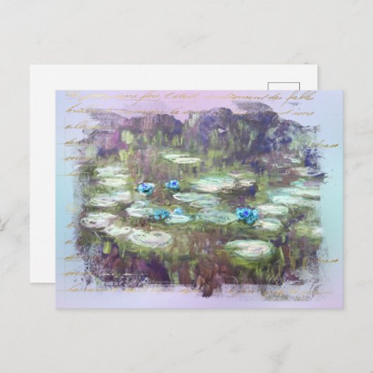 ** AR23 Monet Lily Pads Pond Old Gold Handwriting Postkarte (Vorne/Hinten)