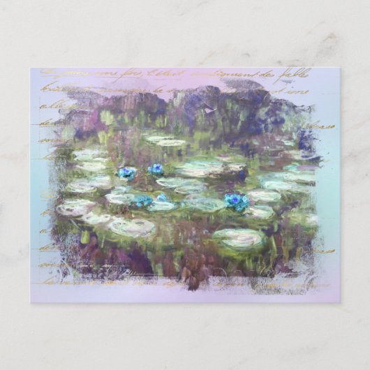 ** AR23 Monet Lily Pads Pond Old Gold Handwriting Postkarte (Vorderseite)