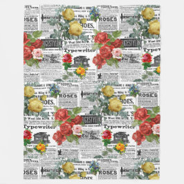 * AR23 Rose Blumenkohl-Blume Vintag Newsprint Fleecedecke