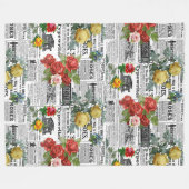 * AR23 Rose Blumenkohl-Blume Vintag Newsprint Fleecedecke (Vorderseite (Horizontal))