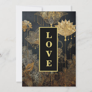 *~AR26 38 QR Gold-Lackierung LOVE RSVP Vintage-Ho Einladung