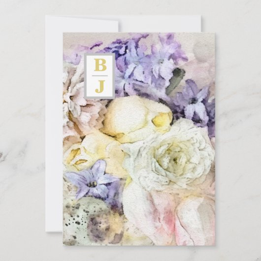 *~ AR26 Country Initials Bouquet UAWG QR Hochzeit Einladung (Vorderseite)